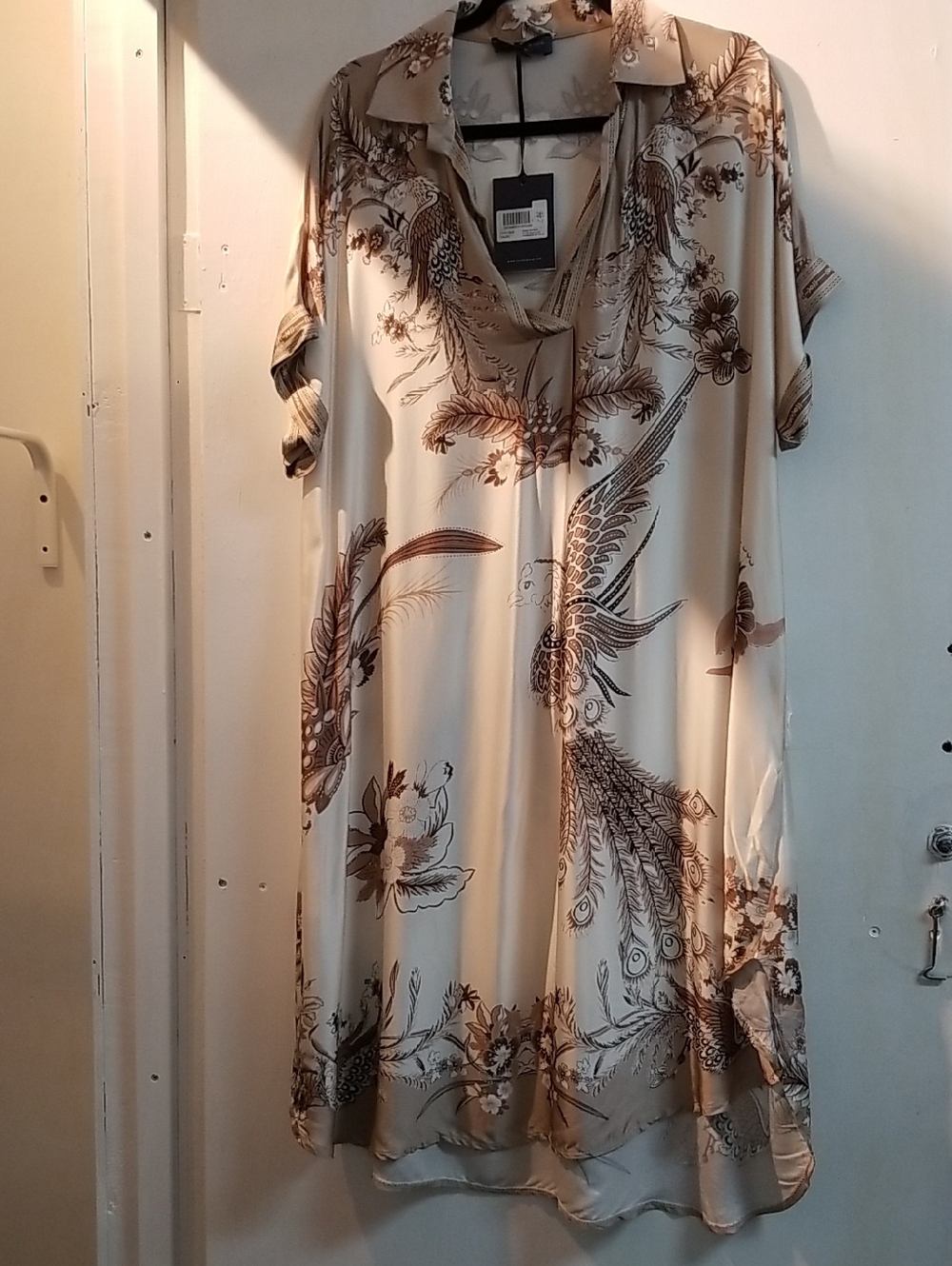 Women's Cream Floral & Feather Print Shirt Dress
